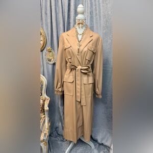 Chic Tan Belted Trench Coat with Chanel buttons